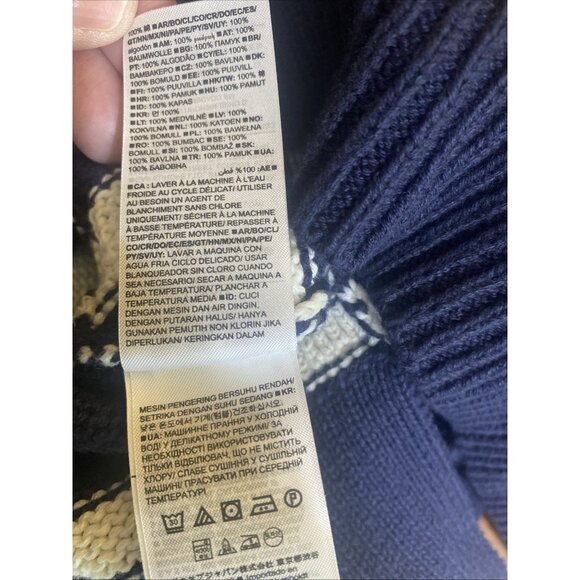 GAP Split Hem Turtleneck Sweater XL Navy Blue White Stripe Cotton Oversized NEW - Picture 9 of 9